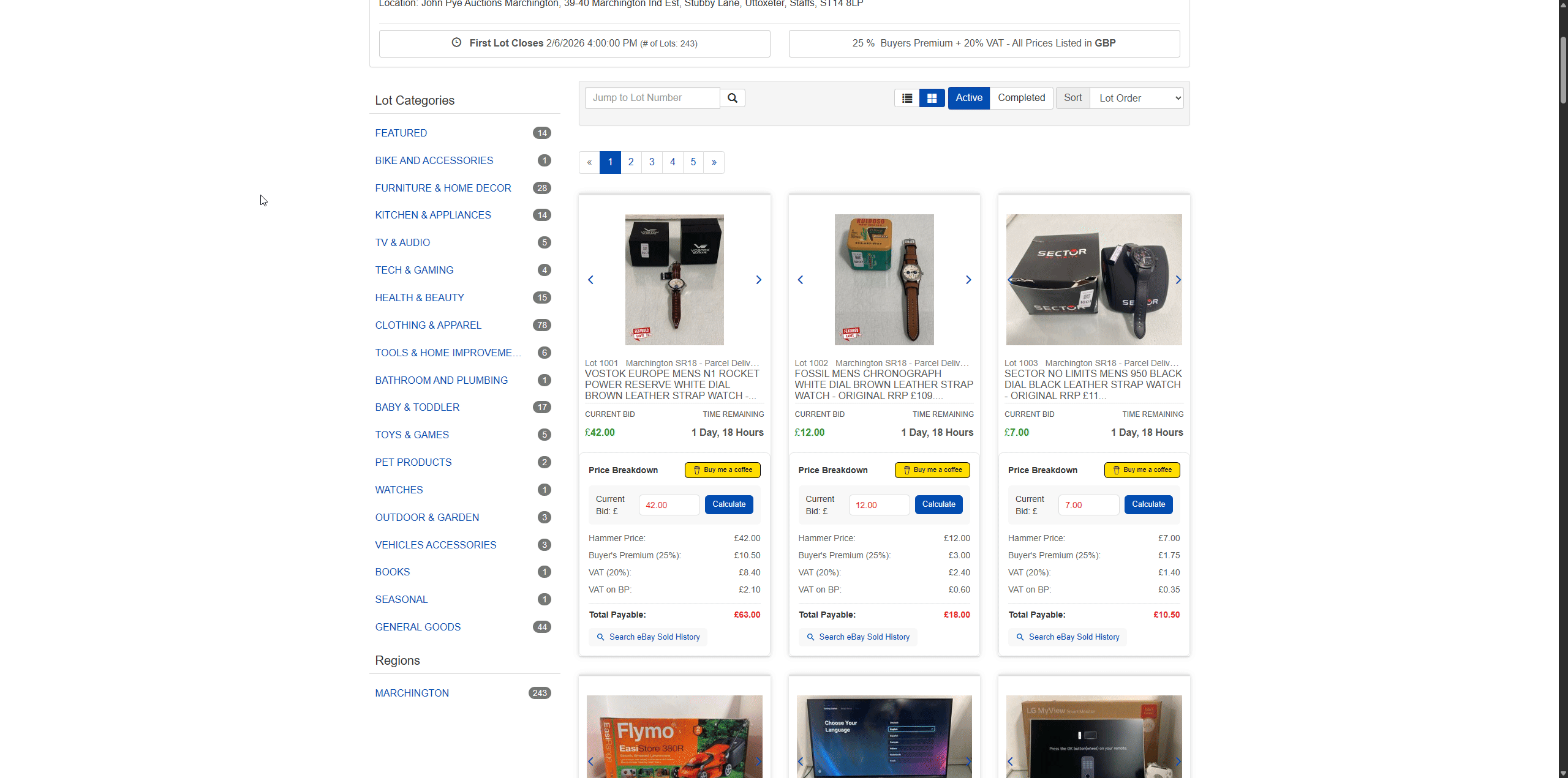 John Pye Auction Fee VAT Calculator demo